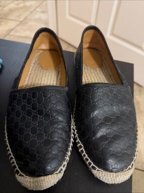Gucci Black Quilted Leather Espadrille Loafers